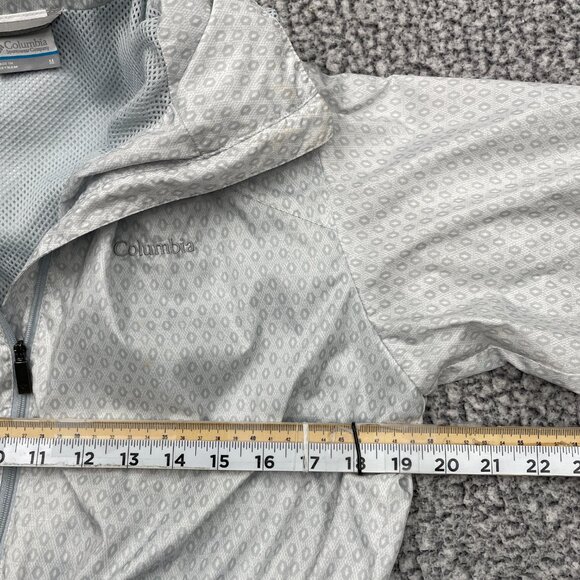 Columbia Hooded Cinched Waist Silver Gray Print Windbreaker Jacket Women's M - Picture 6 of 12
